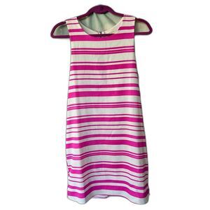 Vibrant Hot Pink and White Striped Retro Shift Party Dress by Everly
